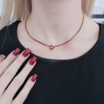 Ατσάλινο κολιέ σχέδιο λουλούδι με πέτρες σε 3 αποχρώσεις